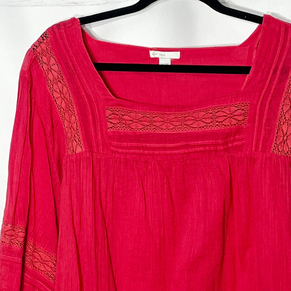 Cato Est 1946 Red Cotton Lace Crochet Smocked Hem Blouse Top 26/28W Plus - Picture 3 of 8